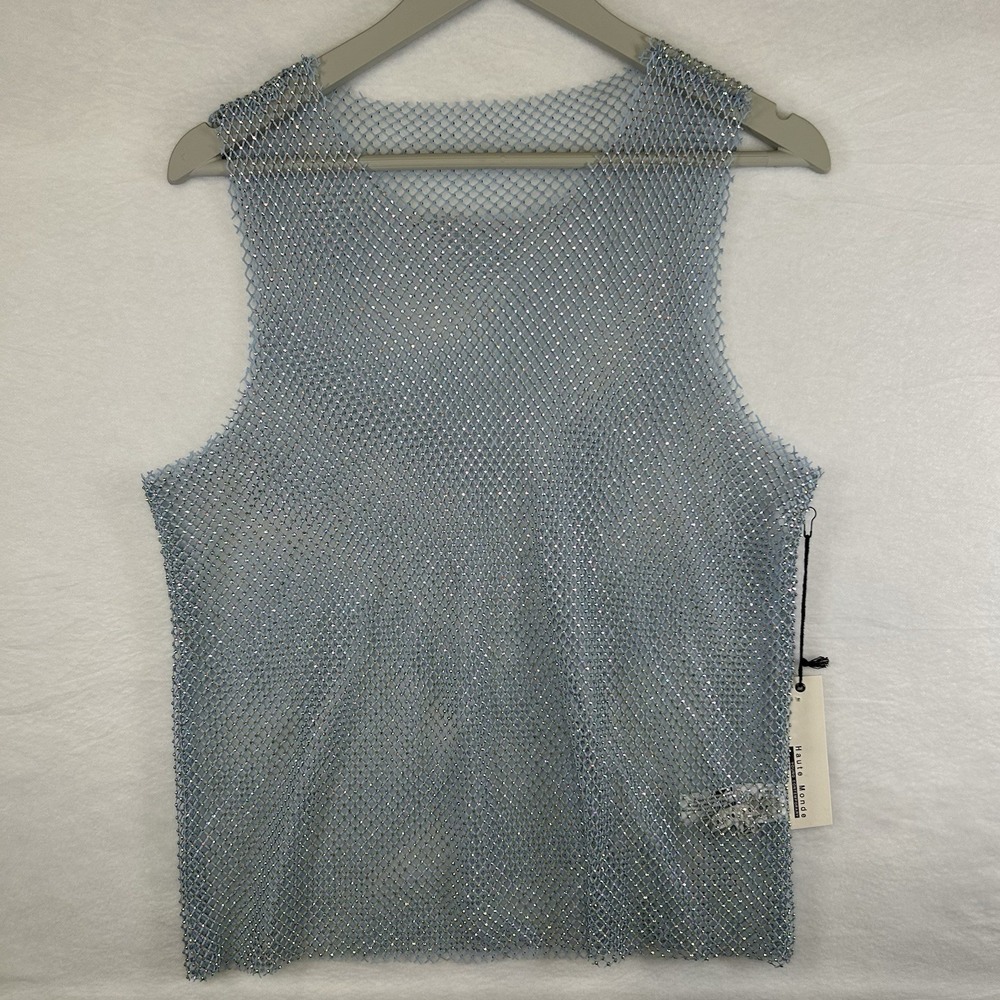 Iridescent Sparkle Mesh Tank Layer Blue Rave Festival Castle FairyCore Sz M NWT
